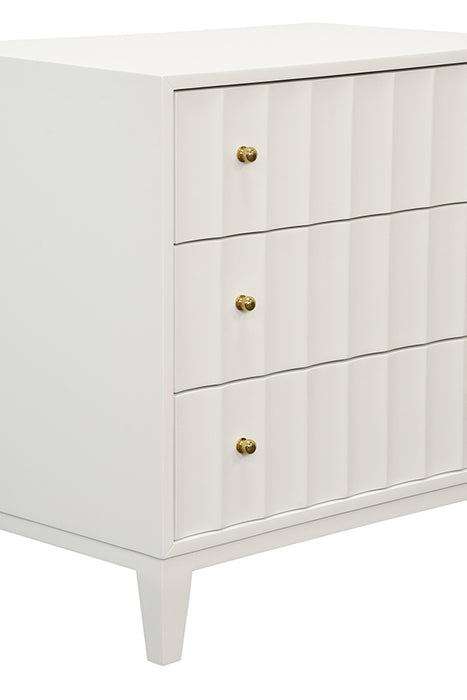Worlds Away - Carmack Three Drawer Side Table with Fluted Detail in Matte White Lacquer - CARMACK WH - GreatFurnitureDeal