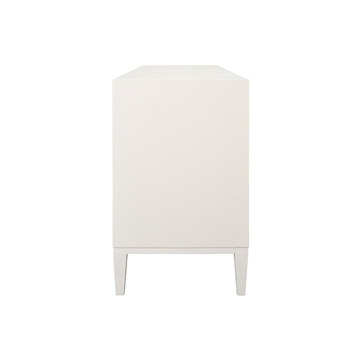 Worlds Away - Carmack Three Drawer Side Table with Fluted Detail in Matte White Lacquer - CARMACK WH - GreatFurnitureDeal