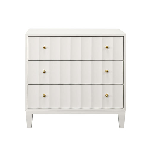Worlds Away - Carmack Three Drawer Side Table with Fluted Detail in Matte White Lacquer - CARMACK WH - GreatFurnitureDeal