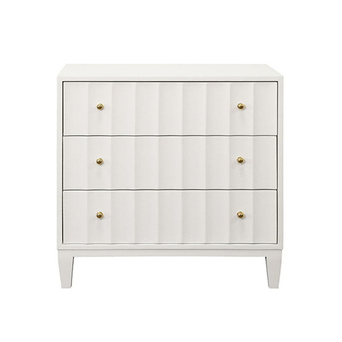 Worlds Away - Carmack Three Drawer Side Table with Fluted Detail in Matte White Lacquer - CARMACK WH - GreatFurnitureDeal