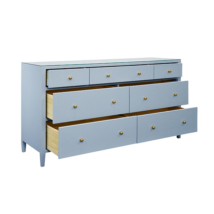 Worlds Away - Carnegie Seven Drawer Chest in Textured Light Blue Linen - CARNEGIE LB - GreatFurnitureDeal
