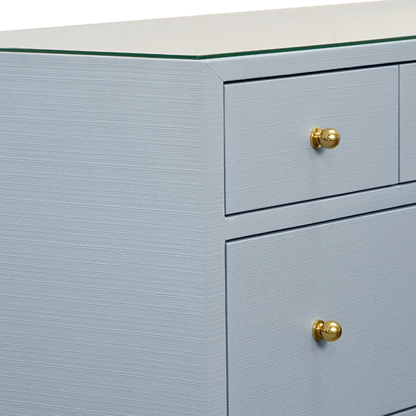 Worlds Away - Carnegie Seven Drawer Chest in Textured Light Blue Linen - CARNEGIE LB - GreatFurnitureDeal