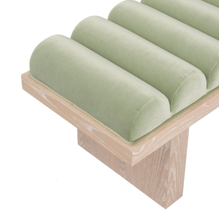 Worlds Away - Caspian Channeled Seat Bench With Cerused Oak Base In Sage Green Velvet - CASPIAN SG - GreatFurnitureDeal