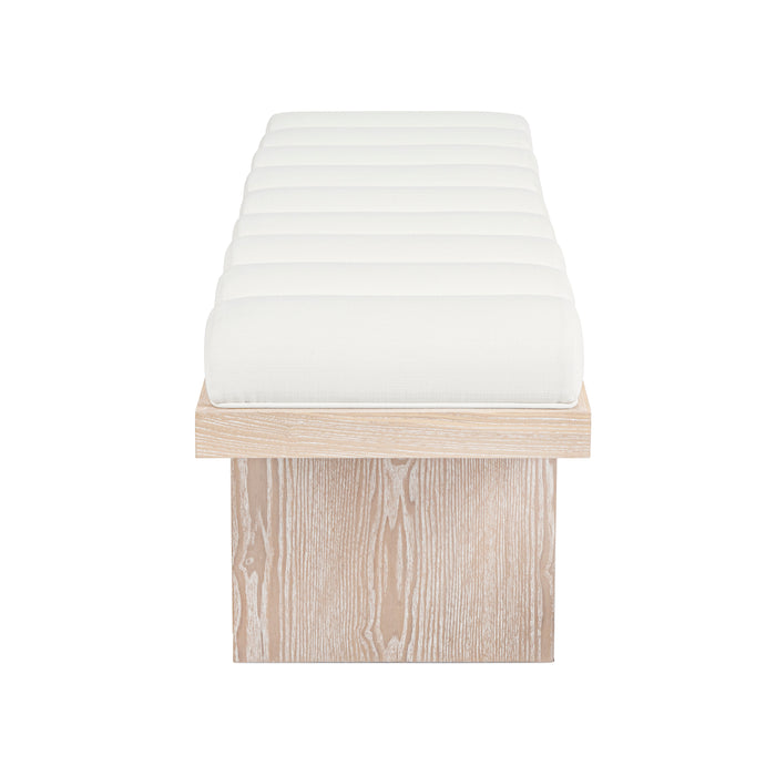 Worlds Away - Caspian Channeled Seat Bench With Cerused Oak Base In White Velvet - CASPIAN WH - GreatFurnitureDeal