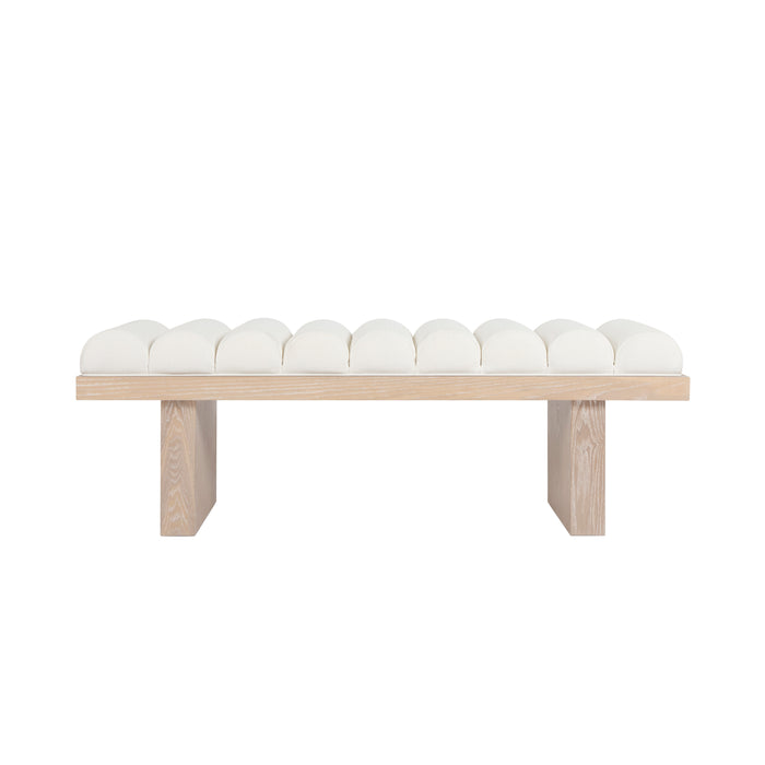 Worlds Away - Caspian Channeled Seat Bench With Cerused Oak Base In White Velvet - CASPIAN WH - GreatFurnitureDeal
