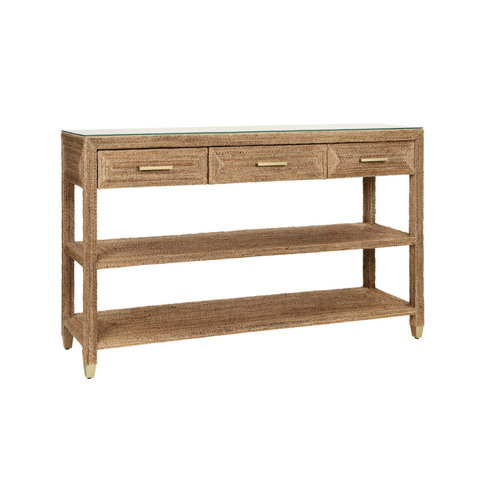 Worlds Away - Cassie Three Drawer Console With Satin Brass Hardware And Foot Caps In Wrapped Rope - CASSIE