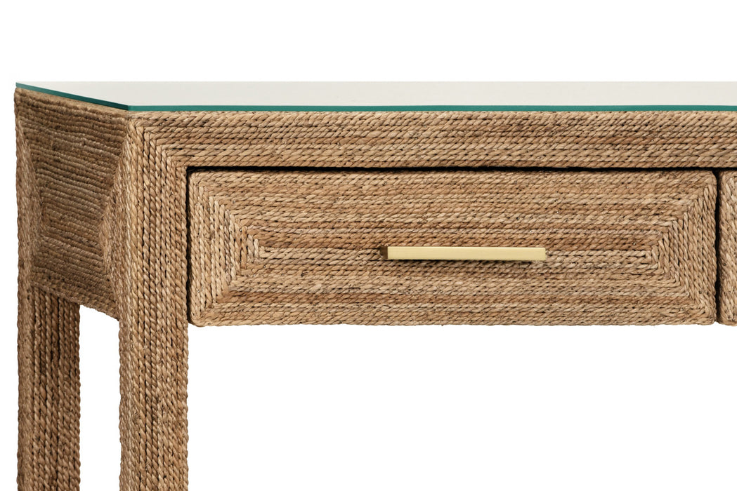 Worlds Away - Cassie Three Drawer Console With Satin Brass Hardware And Foot Caps In Wrapped Rope - CASSIE