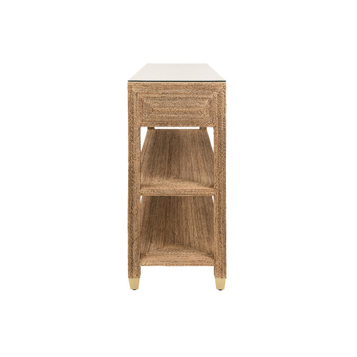 Worlds Away - Cassie Three Drawer Console With Satin Brass Hardware And Foot Caps In Wrapped Rope - CASSIE