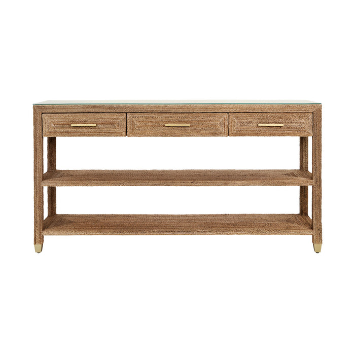 Worlds Away - Cassie Three Drawer Console With Satin Brass Hardware And Foot Caps In Wrapped Rope - CASSIE