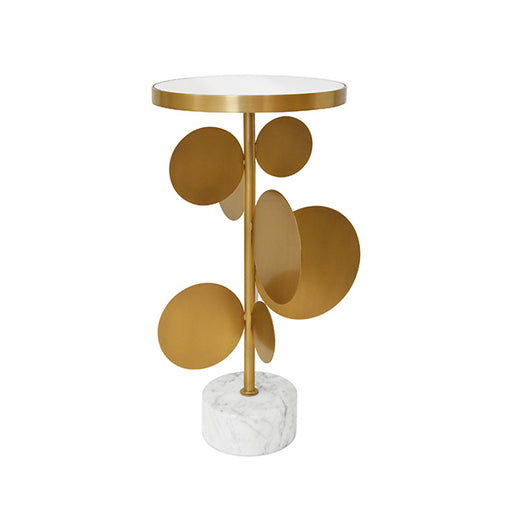 Worlds Away - Round Brass Side Table Featuring Base With Array Of Antique Brass Discs - CASSIUS - GreatFurnitureDeal