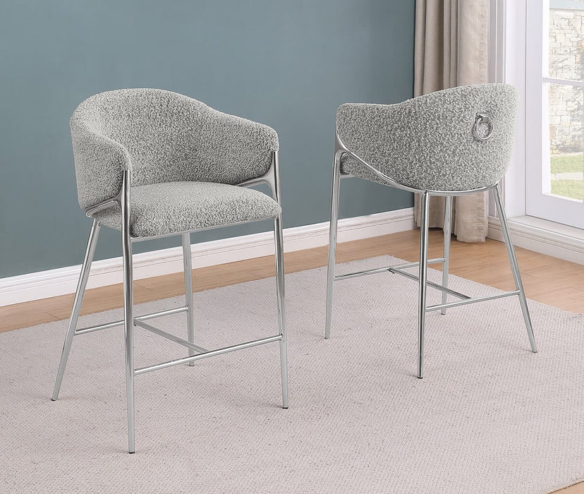 Mariano Furniture - Teddy Boucle Fabric Barstool in Silver (Set of 2) - BQ-BS450 - GreatFurnitureDeal