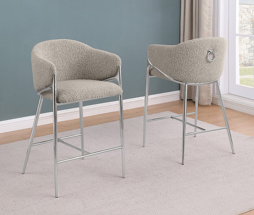 Mariano Furniture - Teddy Boucle Fabric Barstool in Silver (Set of 2) - BQ-BS451 - GreatFurnitureDeal