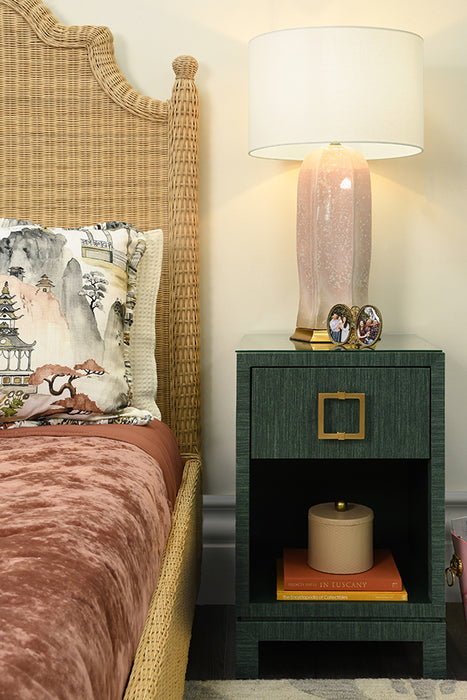 Worlds Away - Barron Ceramic Table Lamp with Satin Brass Base In Blush Reactive Glaze - BARRON BLUSH - GreatFurnitureDeal