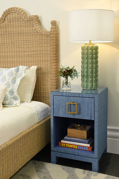 Worlds Away - Blair One Drawer Side Table in Blue Dyed Grasscloth - BLAIR BL - GreatFurnitureDeal