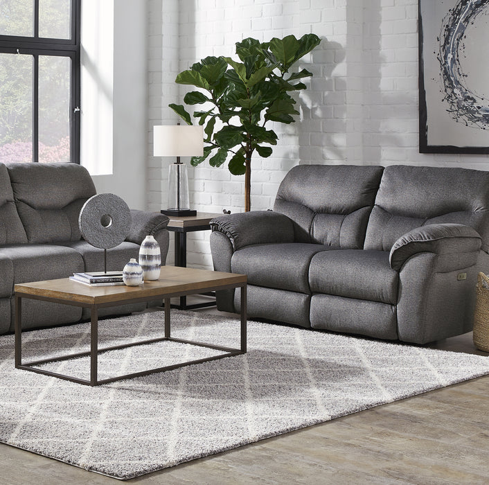 Southern Motion - Power Play 2 Piece Power Headrest Double Reclining Sofa Set W/Dropdwn Table in Charcoal - 363-63P-51P - GreatFurnitureDeal