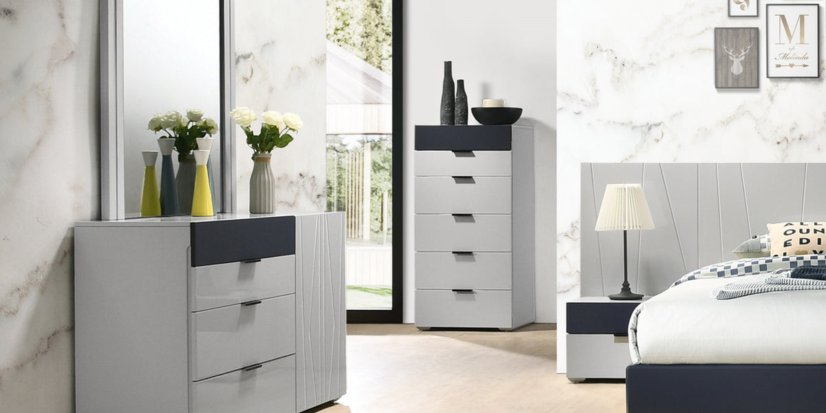 J&M Furniture - Marsala Light Grey and Navy Dresser and Mirror