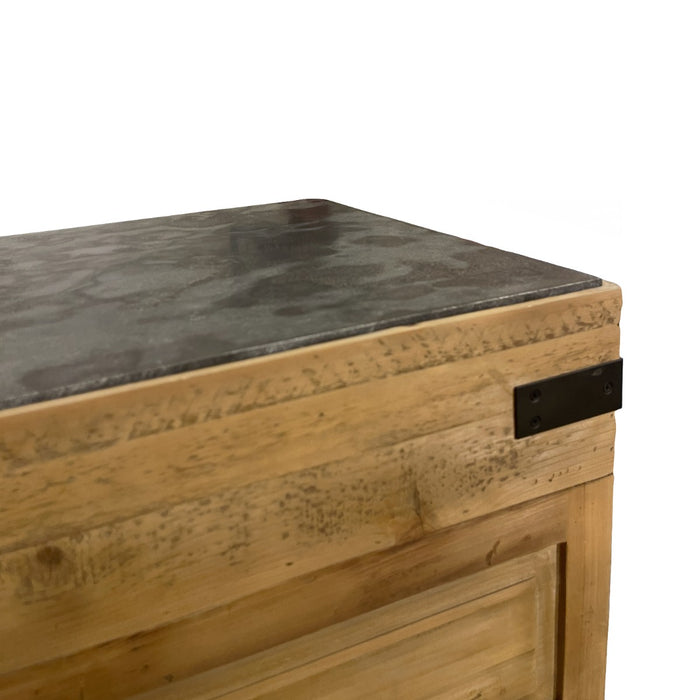 GJ Styles - Small Reclaimed Pine Kitchen Island with Blue Stone Top - CL46