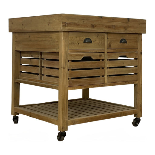 GJ Styles - Reclaimed Pine Kitchen Island with Blue Stone Top on Casters - CL48 - GreatFurnitureDeal