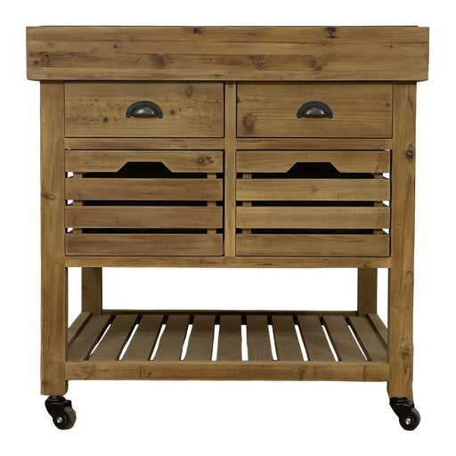 GJ Styles - Reclaimed Pine Kitchen Island with Blue Stone Top on Casters - CL48 - GreatFurnitureDeal