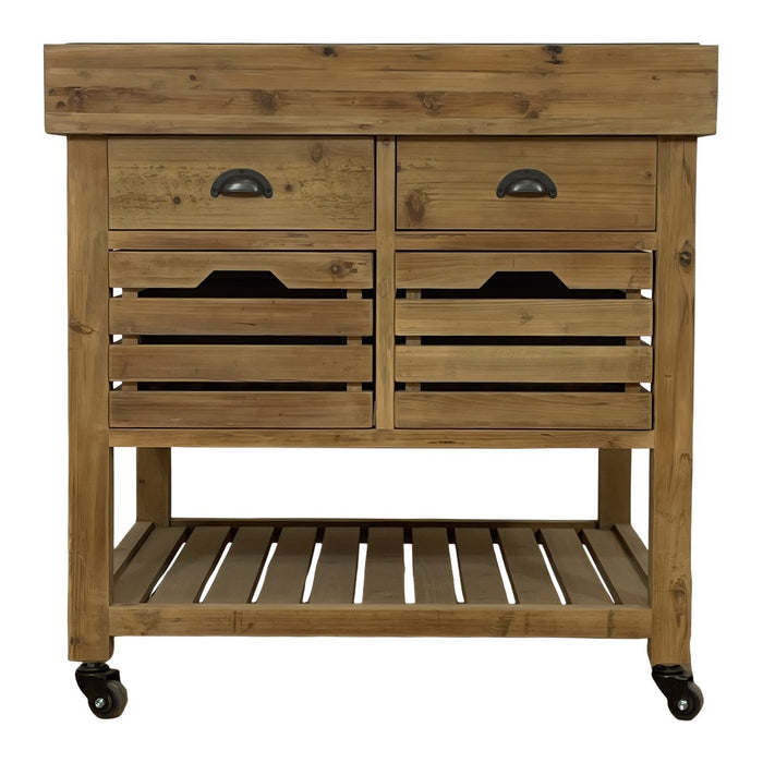 GJ Styles - Reclaimed Pine Kitchen Island with Blue Stone Top on Casters - CL48