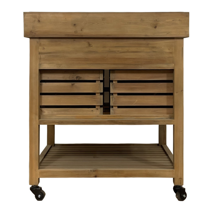 GJ Styles - Reclaimed Pine Kitchen Island with Blue Stone Top on Casters - CL48