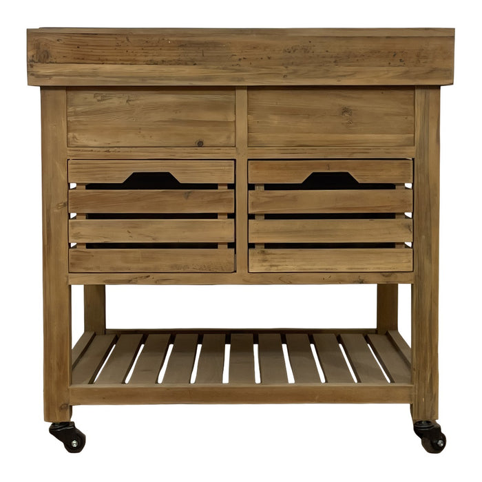 GJ Styles - Reclaimed Pine Kitchen Island with Blue Stone Top on Casters - CL48