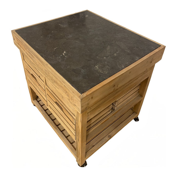 GJ Styles - Reclaimed Pine Kitchen Island with Blue Stone Top on Casters - CL48