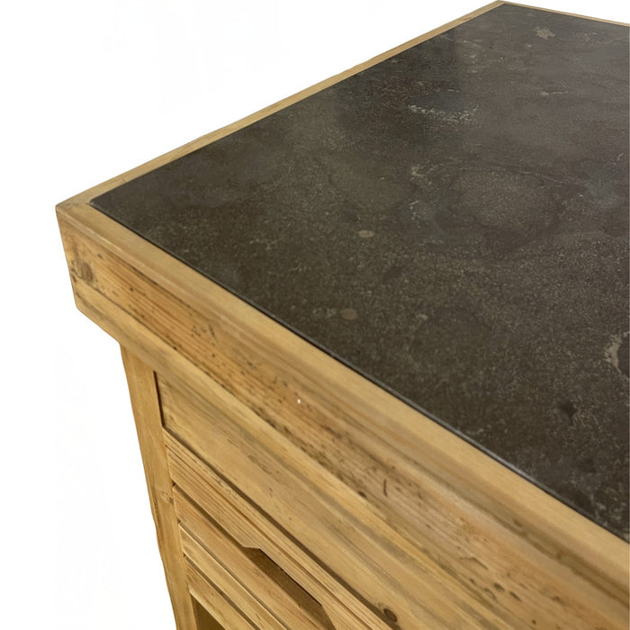 GJ Styles - Reclaimed Pine Kitchen Island with Blue Stone Top on Casters - CL48