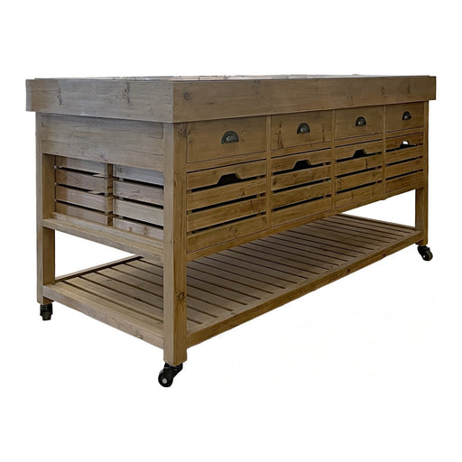 GJ Styles - Large Kitchen Island with Blue Stone Top - CS49 - GreatFurnitureDeal