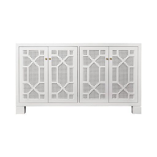Worlds Away - Four Door Buffet With Trellis Over Painted Cane Doors In Matte White Lacquer - CLAIRE WH - GreatFurnitureDeal