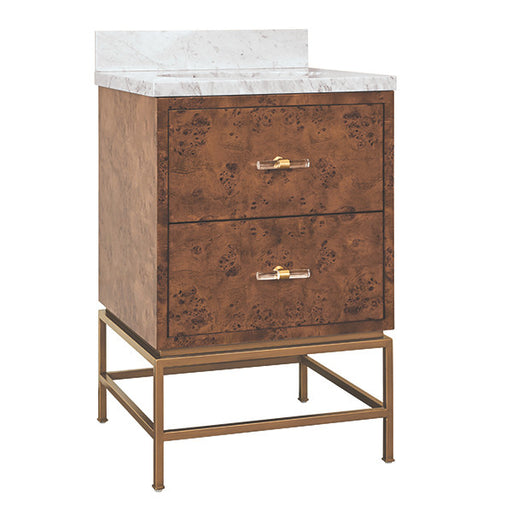 Worlds Away - Clifford Two Drawer Bath Vanity In Matte Dark Burl Wood With Antique Brass Metal Frame And Acrylic And Brass Hardware - CLIFFORD 24 DBW - GreatFurnitureDeal