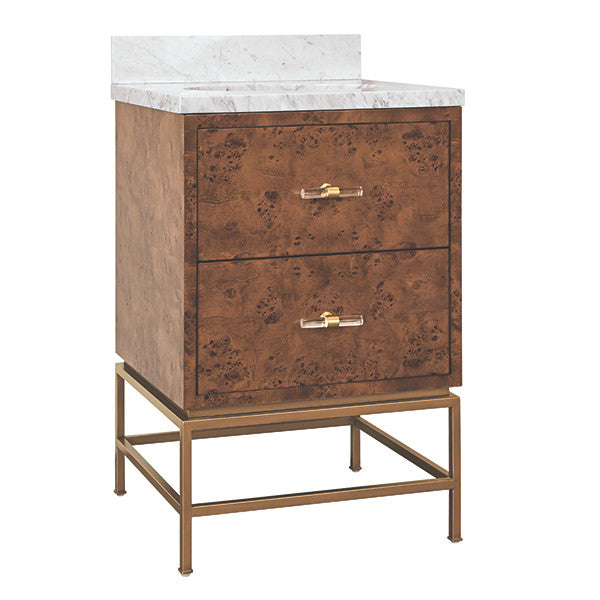 Worlds Away - Clifford Two Drawer Bath Vanity In Matte Dark Burl Wood With Antique Brass Metal Frame And Acrylic And Brass Hardware - CLIFFORD 24 DBW