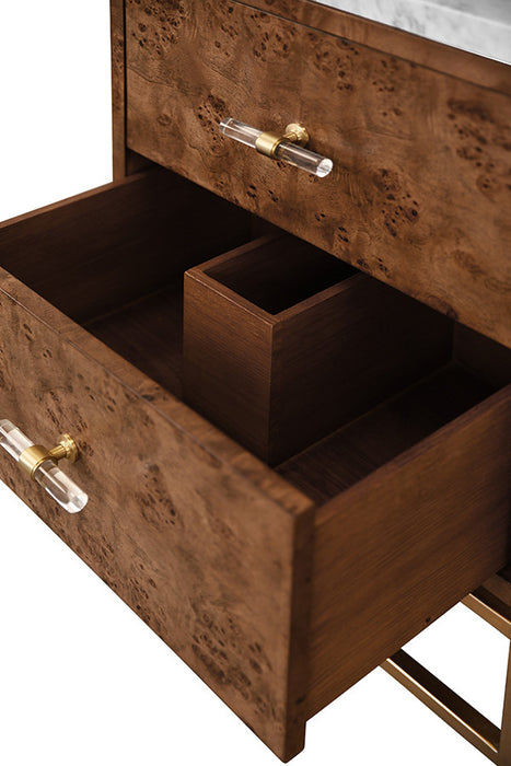 Worlds Away - Clifford Two Drawer Bath Vanity In Matte Dark Burl Wood With Antique Brass Metal Frame And Acrylic And Brass Hardware - CLIFFORD 24 DBW