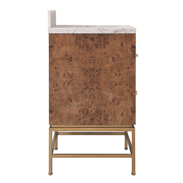 Worlds Away - Clifford Two Drawer Bath Vanity In Matte Dark Burl Wood With Antique Brass Metal Frame And Acrylic And Brass Hardware - CLIFFORD 24 DBW