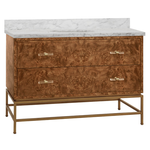 Worlds Away - Clifford Bath Vanity In Matte Dark Burl Wood And Antique Brass With White Marble Top And Porcelain Sink, 48" Wide - CLIFFORD 48 DBW - GreatFurnitureDeal
