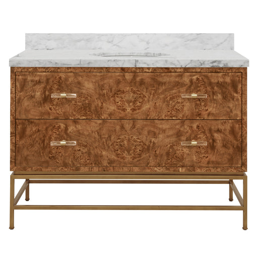 Worlds Away - Clifford Bath Vanity In Matte Dark Burl Wood And Antique Brass With White Marble Top And Porcelain Sink, 48" Wide - CLIFFORD 48 DBW - GreatFurnitureDeal