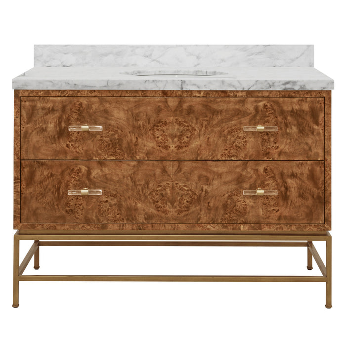 Worlds Away - Clifford Bath Vanity In Matte Dark Burl Wood And Antique Brass With White Marble Top And Porcelain Sink, 48" Wide - CLIFFORD 48 DBW - GreatFurnitureDeal