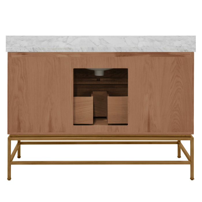 Worlds Away - Clifford Bath Vanity In Matte Dark Burl Wood And Antique Brass With White Marble Top And Porcelain Sink, 48" Wide - CLIFFORD 48 DBW - GreatFurnitureDeal