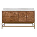 Worlds Away - Bath Vanity In Matte Dark Burl Wood And Antique Brass With White Marble Top And Double Porcelain Sinks, 60" Wide - CLIFFORD 60 DBW - GreatFurnitureDeal