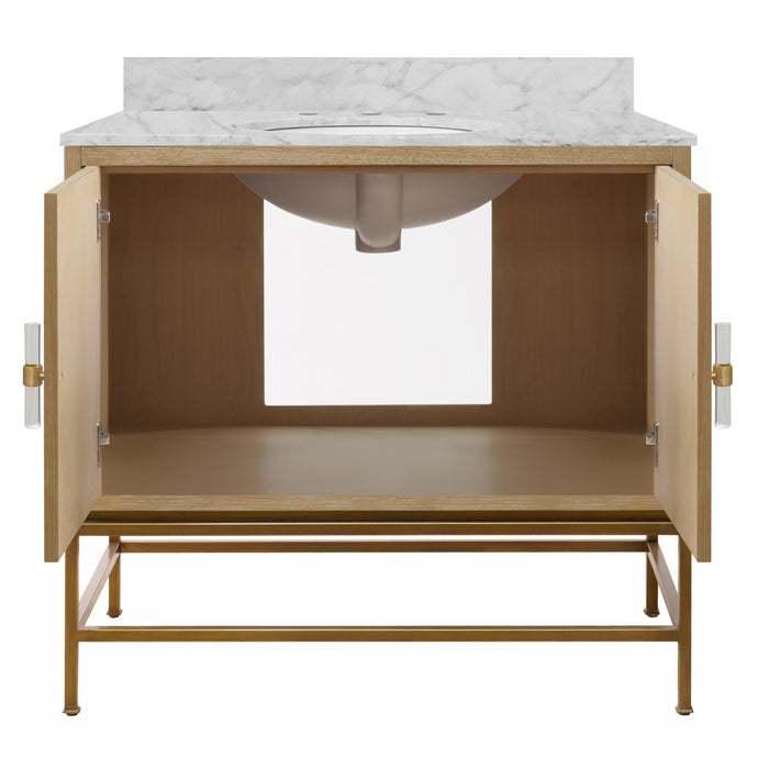 Worlds Away - Cliford Bath Vanity In Cerused Oak And Antique Brass With White Marble Top - CLIFFORD CO