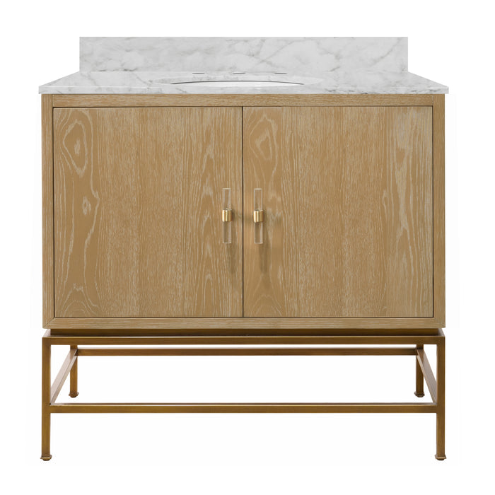 Worlds Away - Cliford Bath Vanity In Cerused Oak And Antique Brass With White Marble Top - CLIFFORD CO