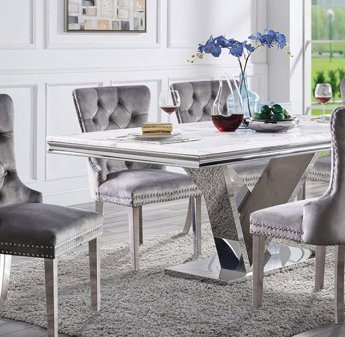Furniture of America - Valdevers Dining Table in Chrome - CM3294T-SS-TABLE - GreatFurnitureDeal