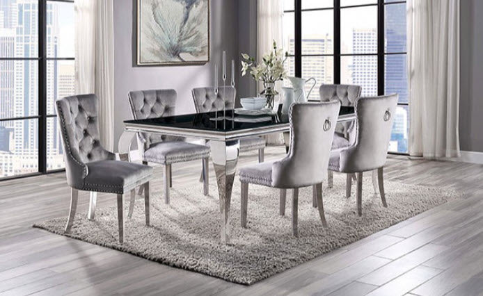 Furniture of America - Neuveville Dining Table in Black/Chrome - CM3903BK-T-TABLE - GreatFurnitureDeal