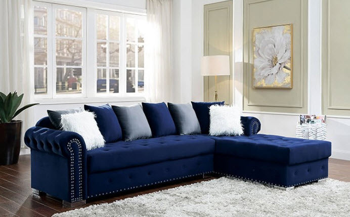 Furniture of America - Wilmington Sectional in Blue - CM6239BL-SECT - GreatFurnitureDeal