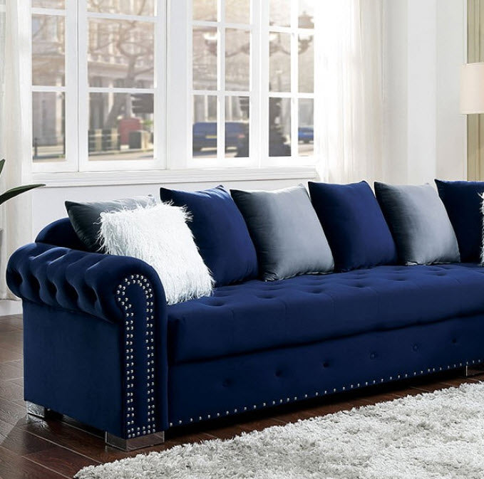 Furniture of America - Wilmington Sectional in Blue - CM6239BL-SECT - GreatFurnitureDeal