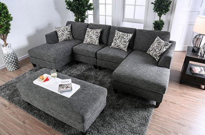 Furniture of America - Lowry Sectional w/ Ottoman in Gray - CM6363-SET - GreatFurnitureDeal