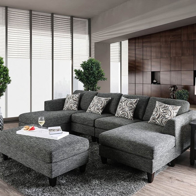 Furniture of America - Lowry Sectional w/ Ottoman in Gray - CM6363-SET - GreatFurnitureDeal
