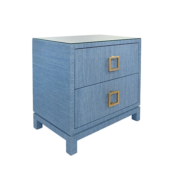 Worlds Away - Cole Two Drawer Side Table in Blue Dyed Grasscloth - COLE BL - GreatFurnitureDeal