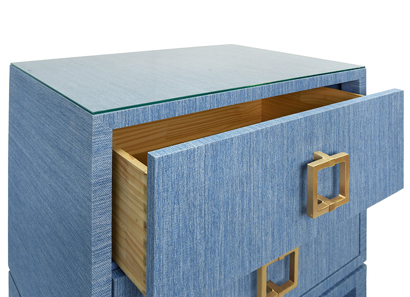 Worlds Away - Cole Two Drawer Side Table in Blue Dyed Grasscloth - COLE BL - GreatFurnitureDeal