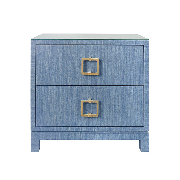 Worlds Away - Cole Two Drawer Side Table in Blue Dyed Grasscloth - COLE BL - GreatFurnitureDeal
